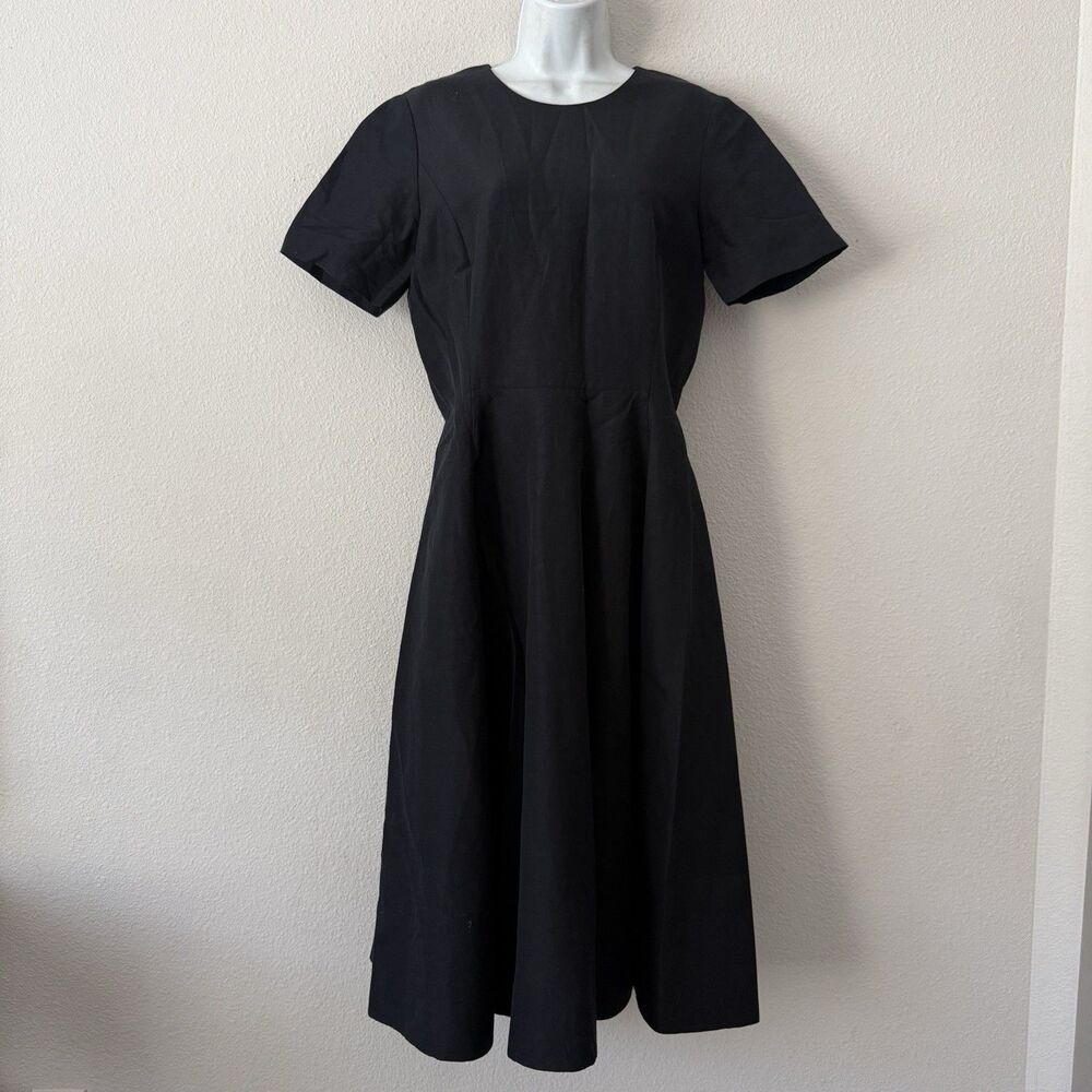 Lafayette 148 Silk Linen Midi Dress 6 Minimalist Quiet Luxury Dark Academia $998
